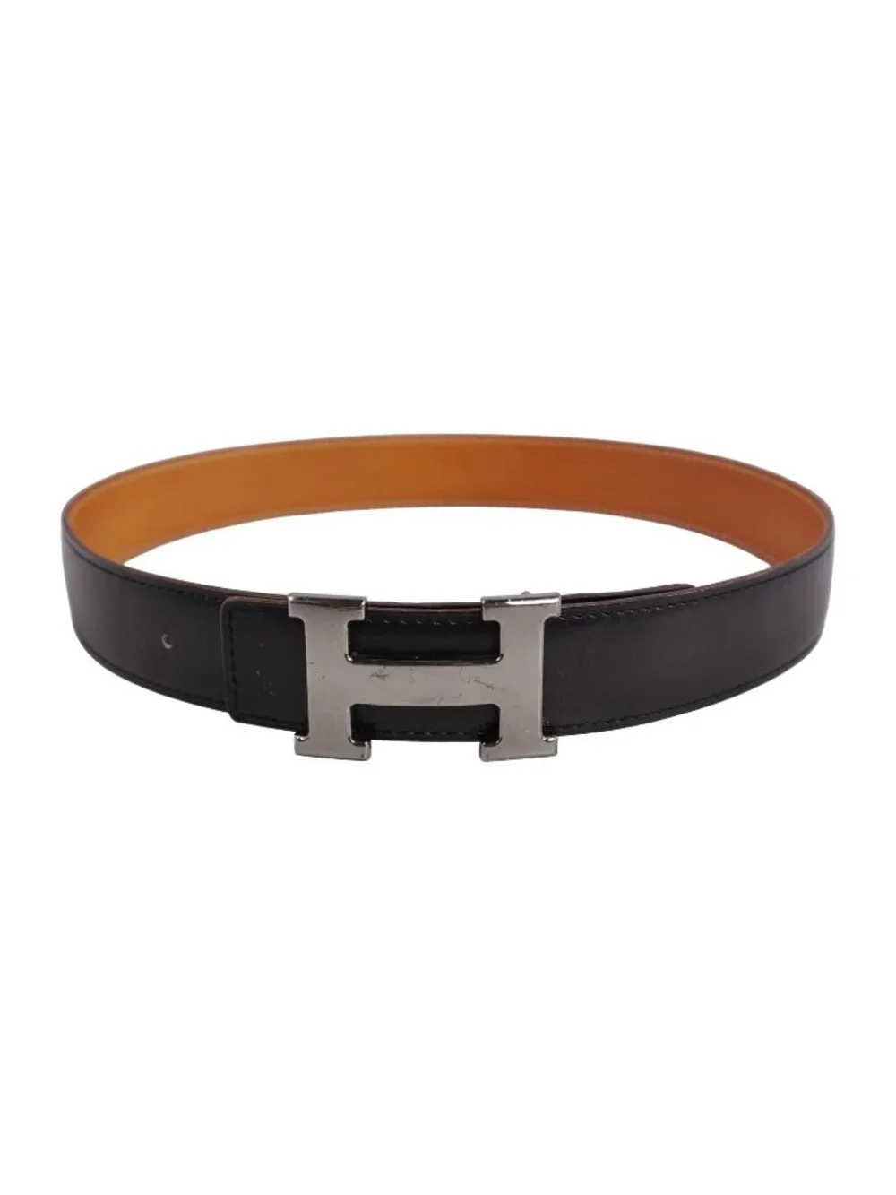Hermes Vintage Belt Leather Reversible H Logo Constance Black